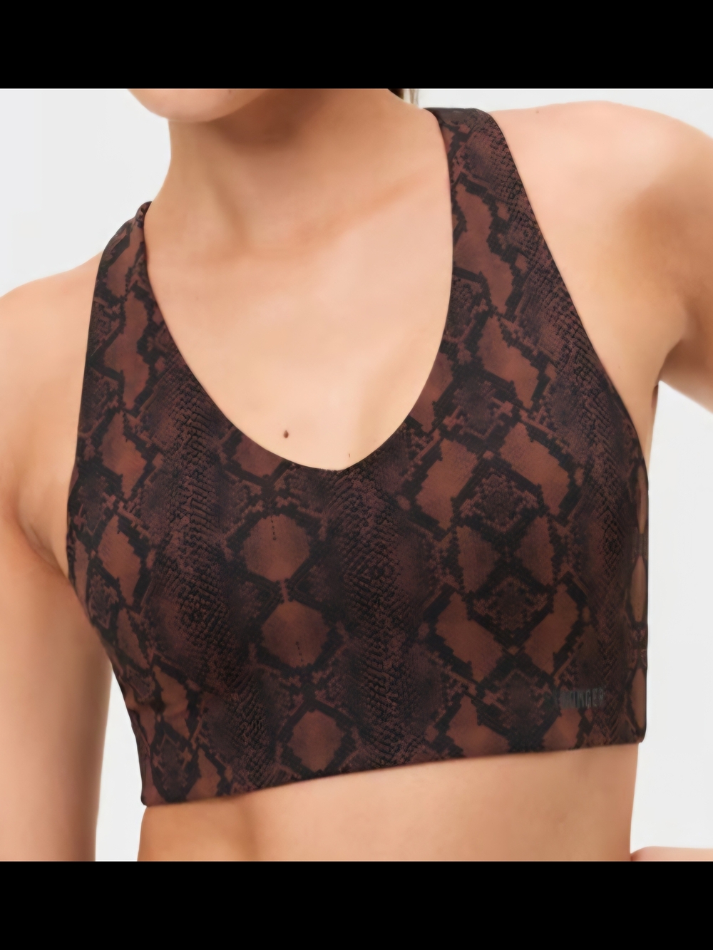 Stronger Brown Snake-Print V-Neck Sports Bra Sz 6